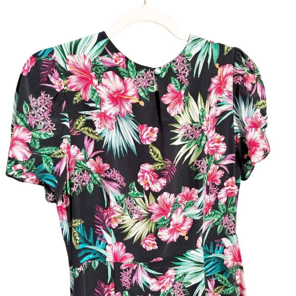 Les Reveries Hibiscus Midi Dress 2 Black Pink NEW - Picture 8 of 10